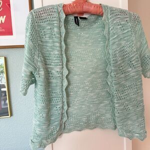 Vintage Y2K Jason Maxwell Mint Green Open Knit Shrug Bolero - Small Made in USA